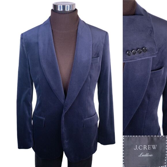Men's 42R J Crew Ludlow slim-fit shawl-collar tuxedo jacket Blue velvet blazer - Picture 1 of 14